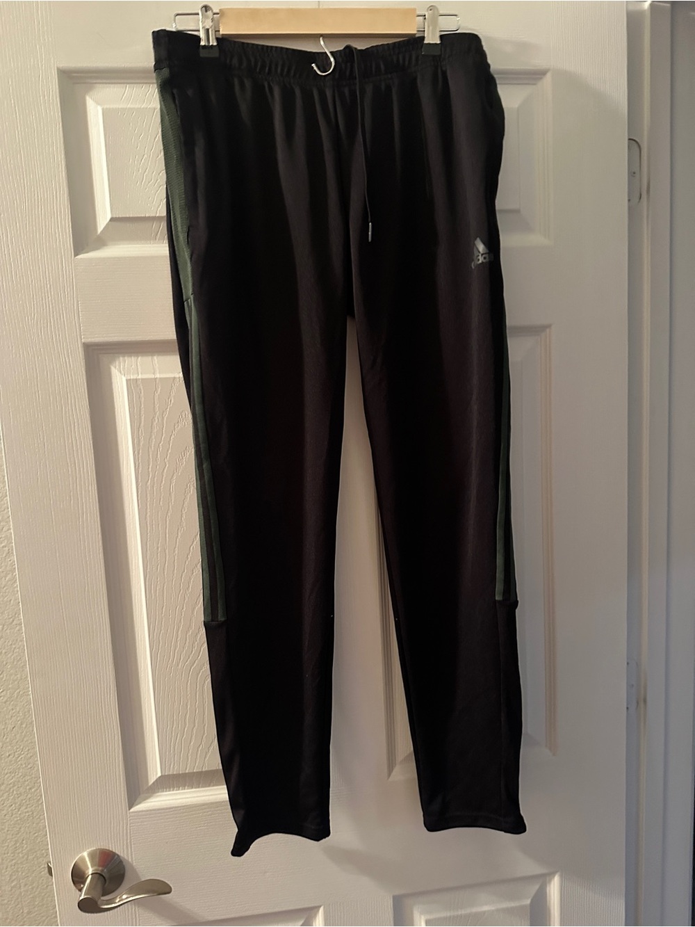 adidas Black Track Pants with Dark Green Side Stripes